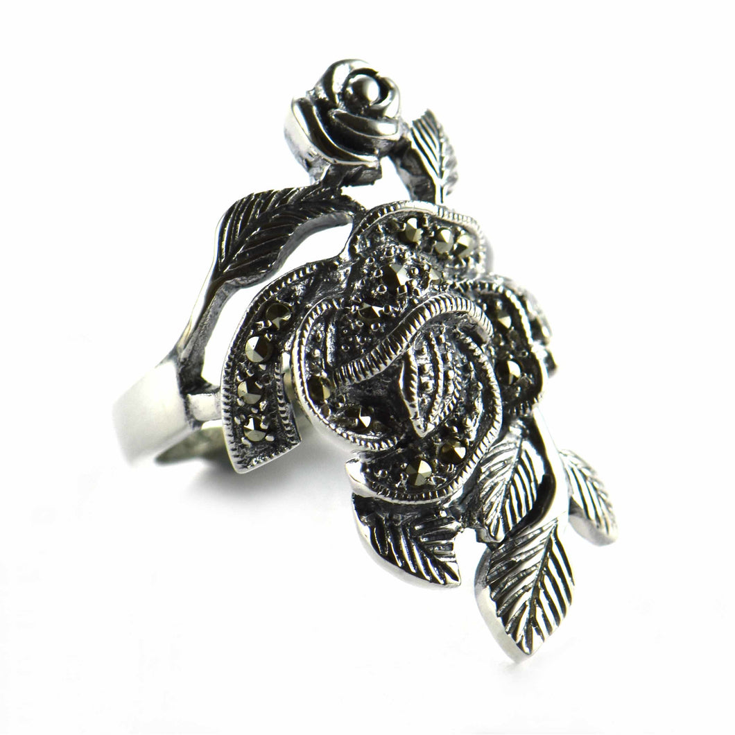Rose silver ring marcasite