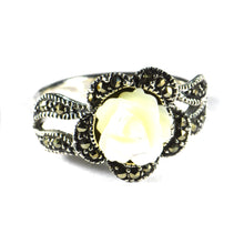 Rose silver ring with marcasite & mother of pearl