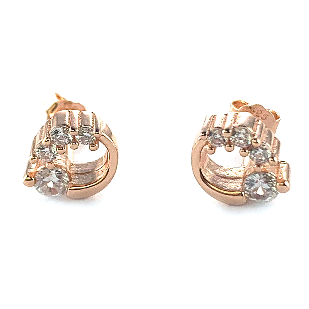 Round & CZ silver earring with pink gold plating