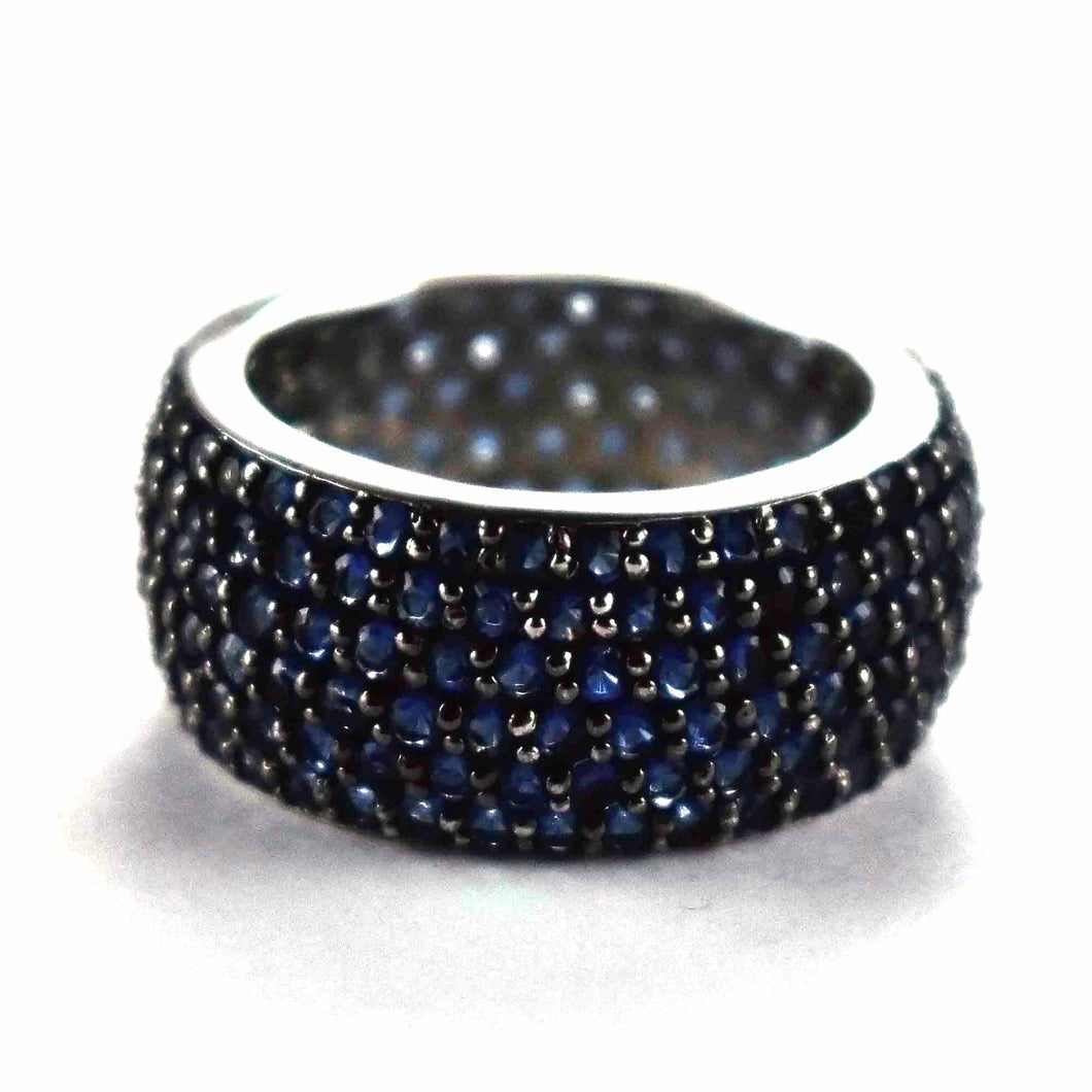 Round of blue cubic zirconia silver ring