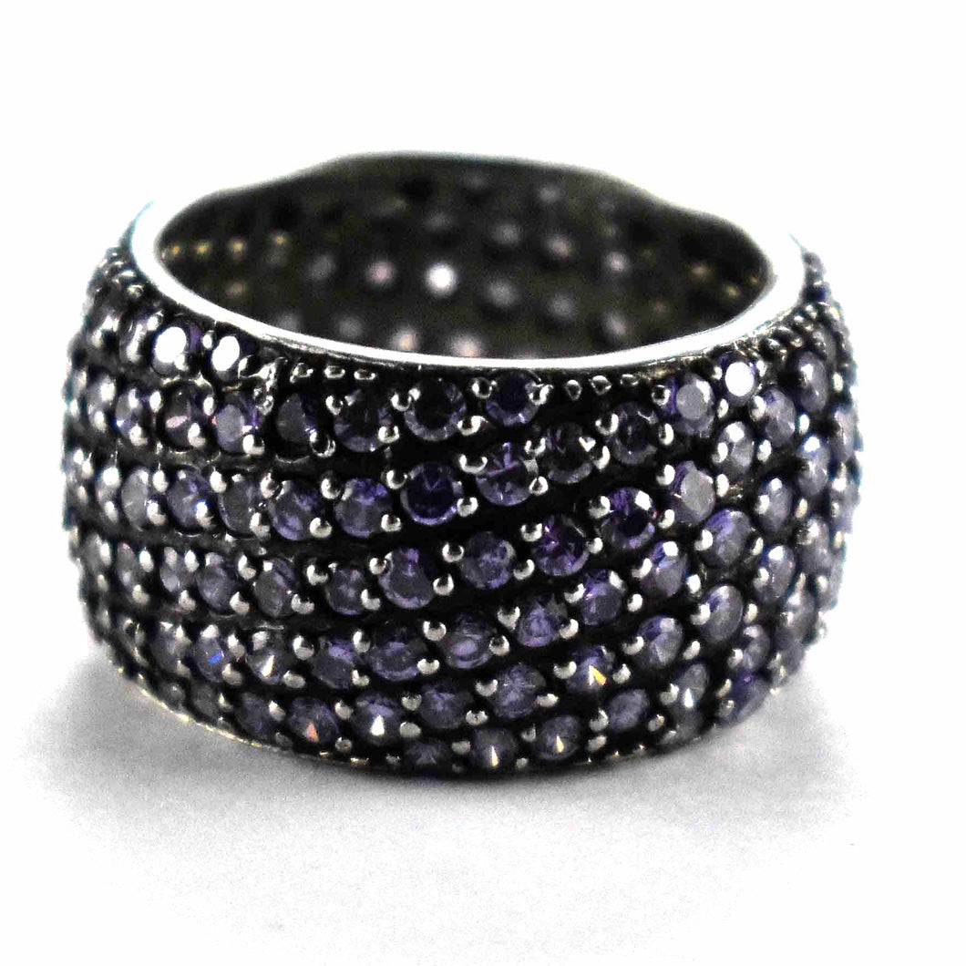 Round of deep purple cubic zirconia silver ring