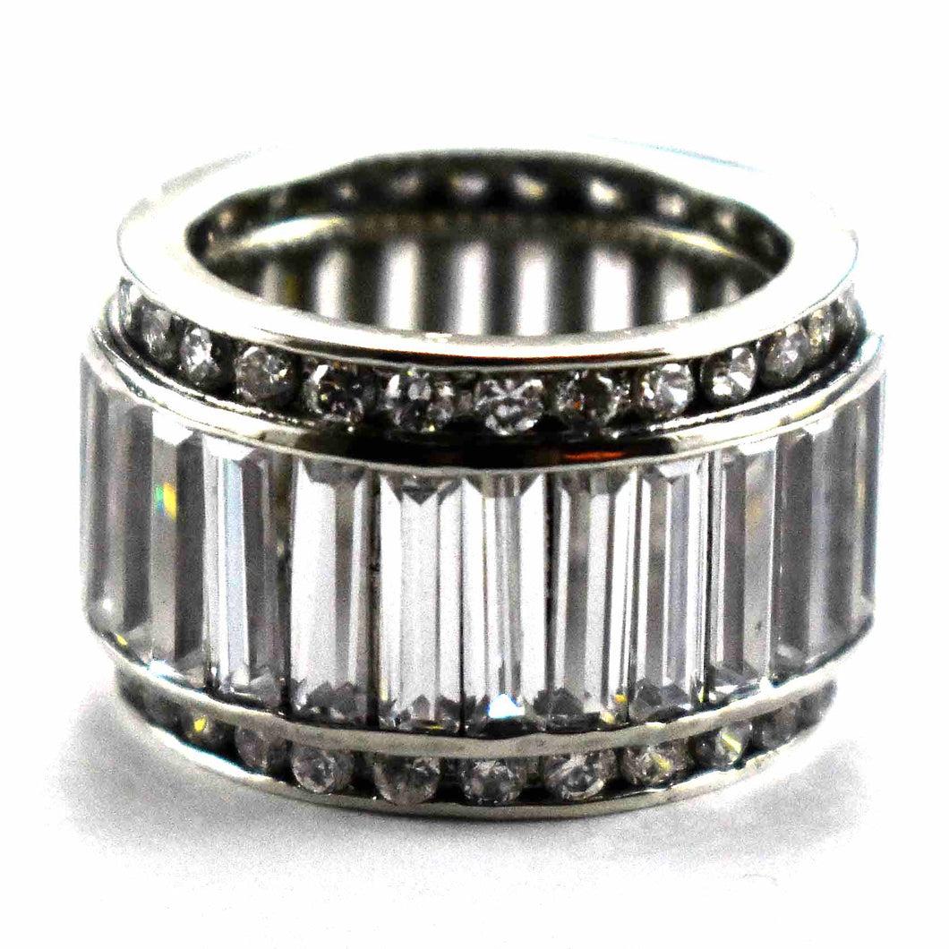 Round of rectangle cubic zirconia silver ring