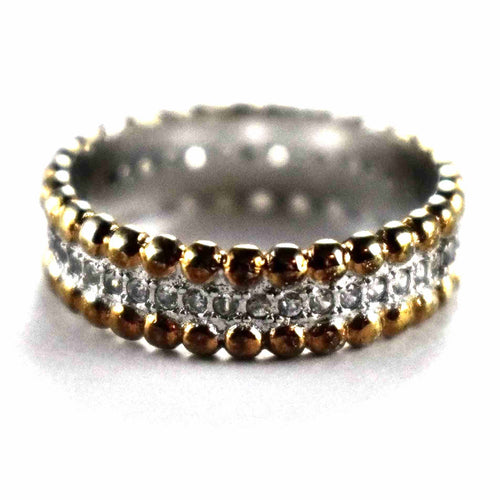 Round of white cubic zirconia & pink gold plating silver ring