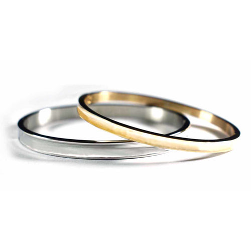 Concave & plain stainless steel couple bangle with pink gold plating