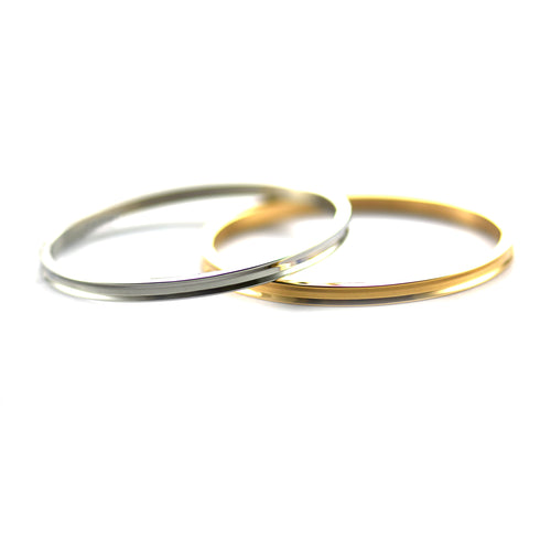 Round & plain stainless steel couple bangle with pink gold plating
