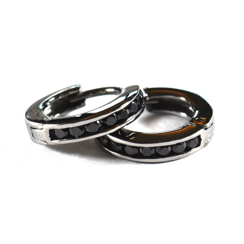 Round shape silver earring with black rhodium & black CZ