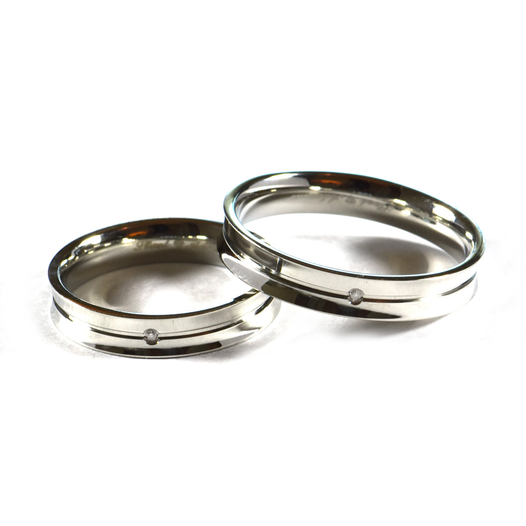 Round stainless steel couple ring with CZ