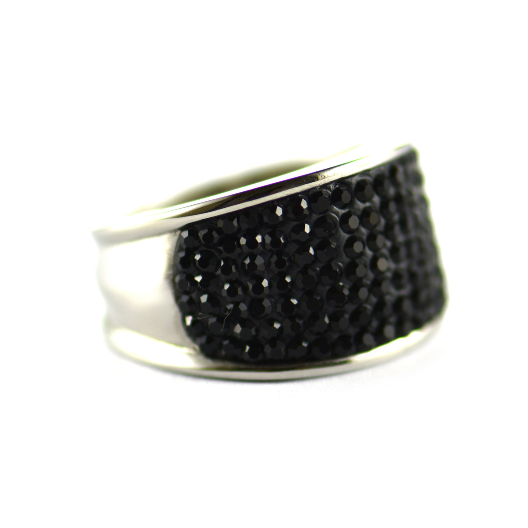 Saddle stainless steel ring with black CZ