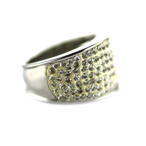 Saddle stainless steel ring with white CZ