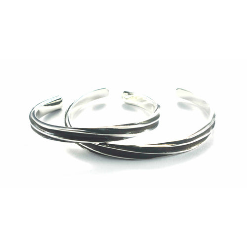 Screw pattern silver couple bangle