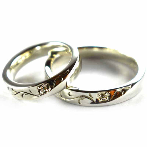 Seagrass couple ring with white cubic zirconia silver couple ring