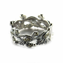 Seagrass pattern silver ring with marcasite & silver oxidize