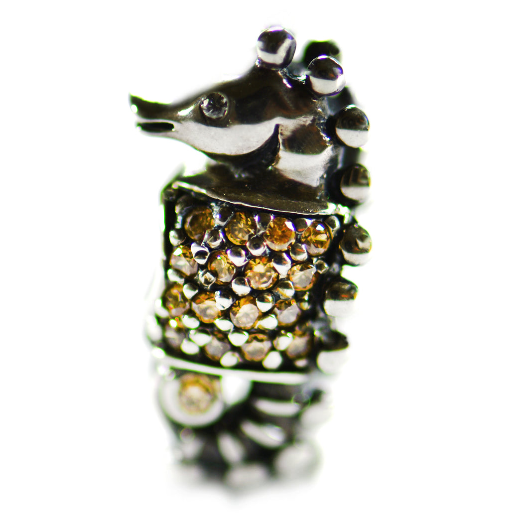 Seahorse silver beads with champagne CZ