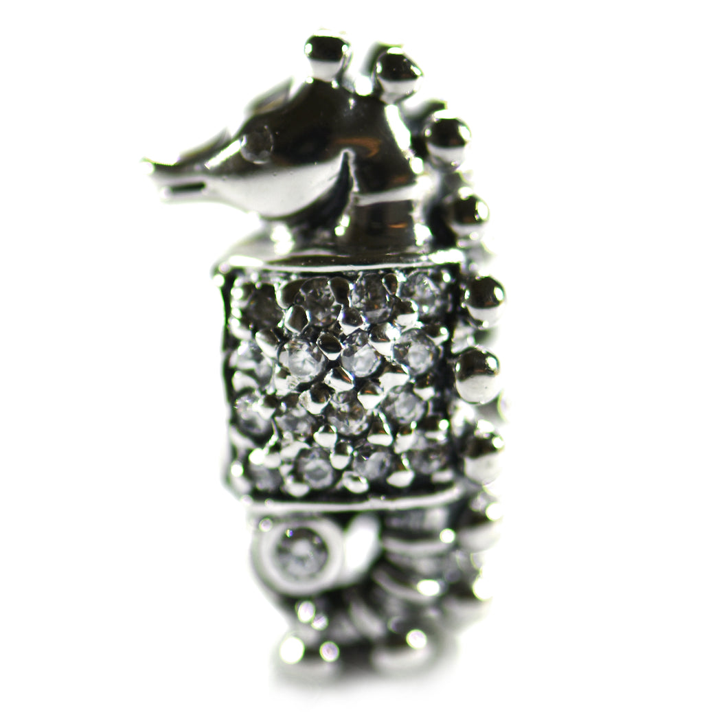 Seahorse silver beads with white CZ