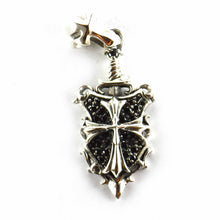 Shield & cross pendant with black CZ