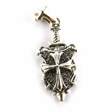 Shield & cross silver pendant with white CZ