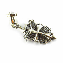 Shield & cross silver pendant with white CZ