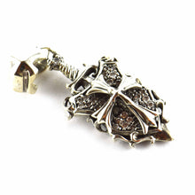 Shield & cross silver pendant with white CZ