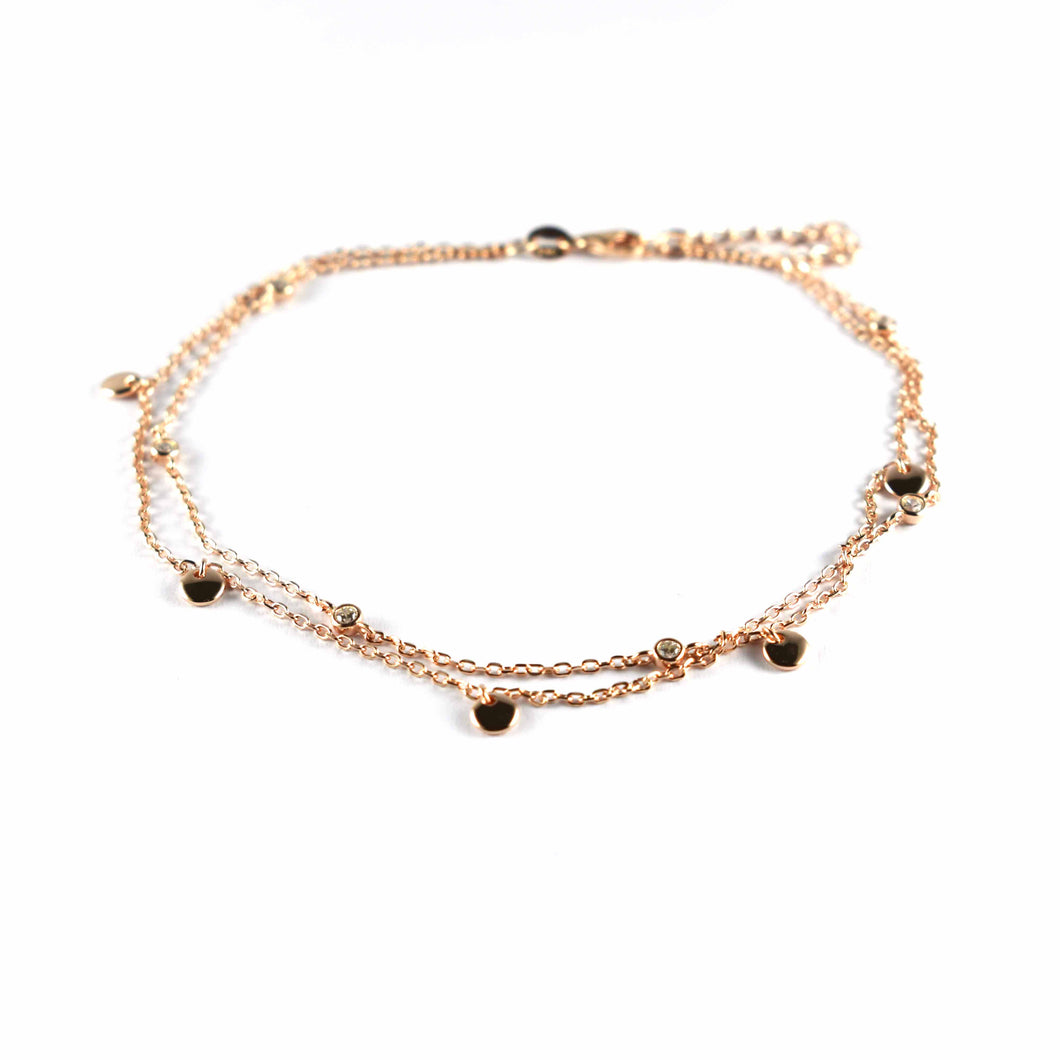 Silver anklet with circle pattern & pink gold plating