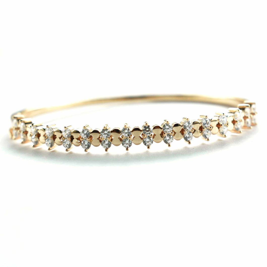 Silver bangle with small white CZ & pink gold plating