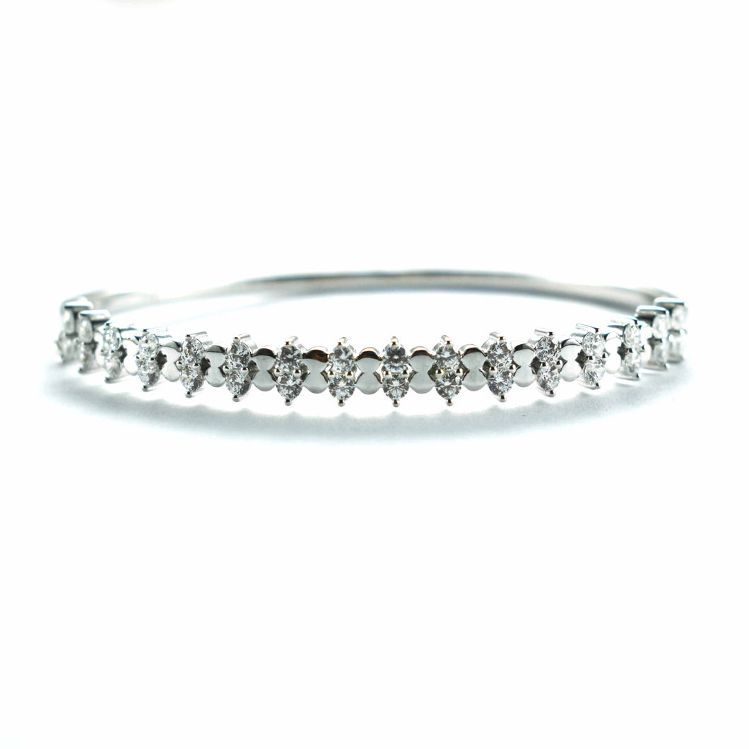 Silver bangle with small white CZ & platinum plating