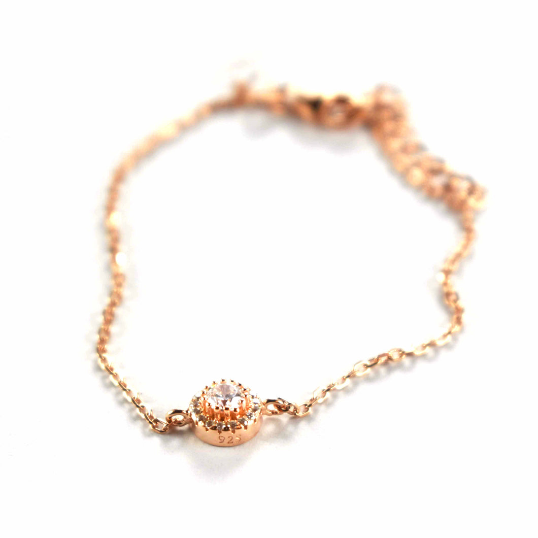 Silver bracelet with white cubic zirconia & pink gold plating