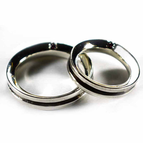 Silver couple ring with Garnet & silver oxidize