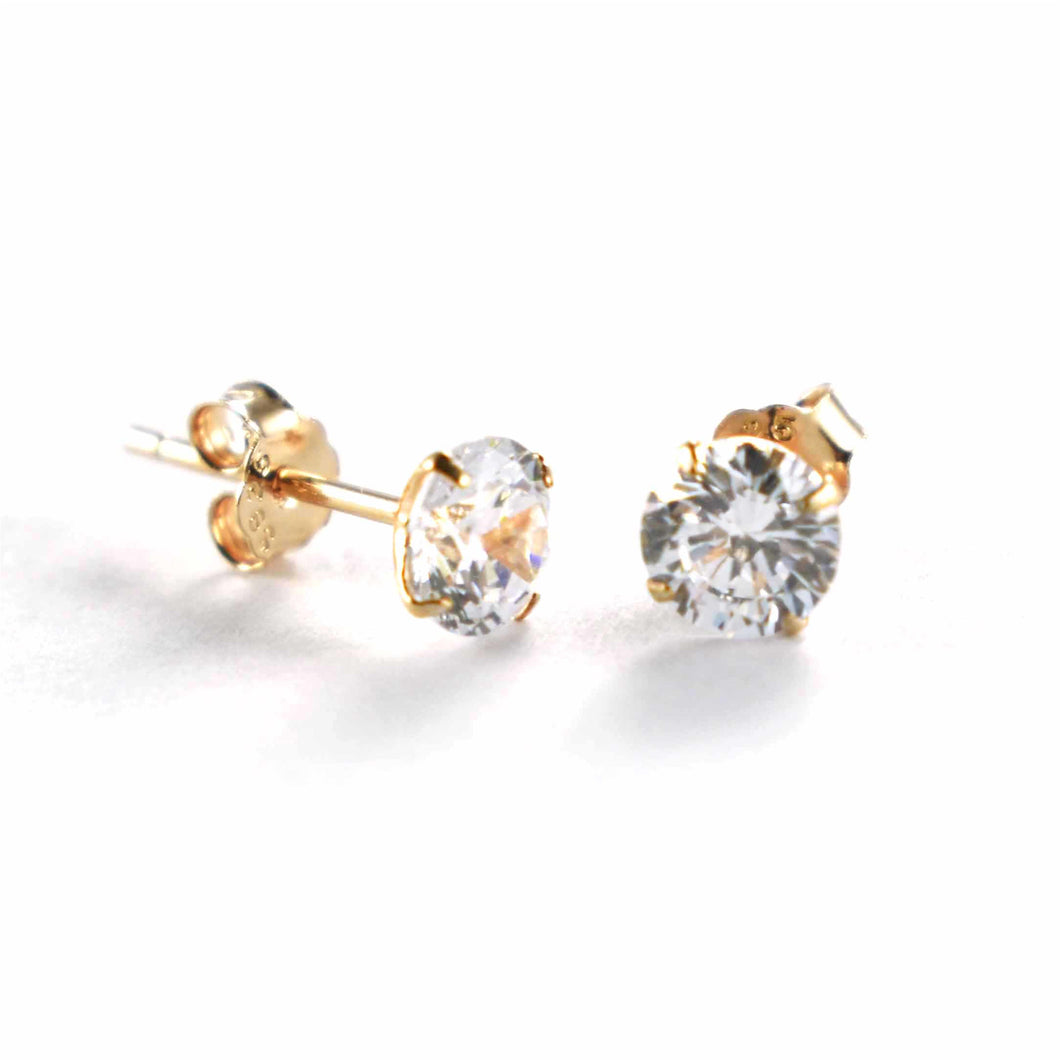 Silver earring with 5mm CZ & pink gold plating