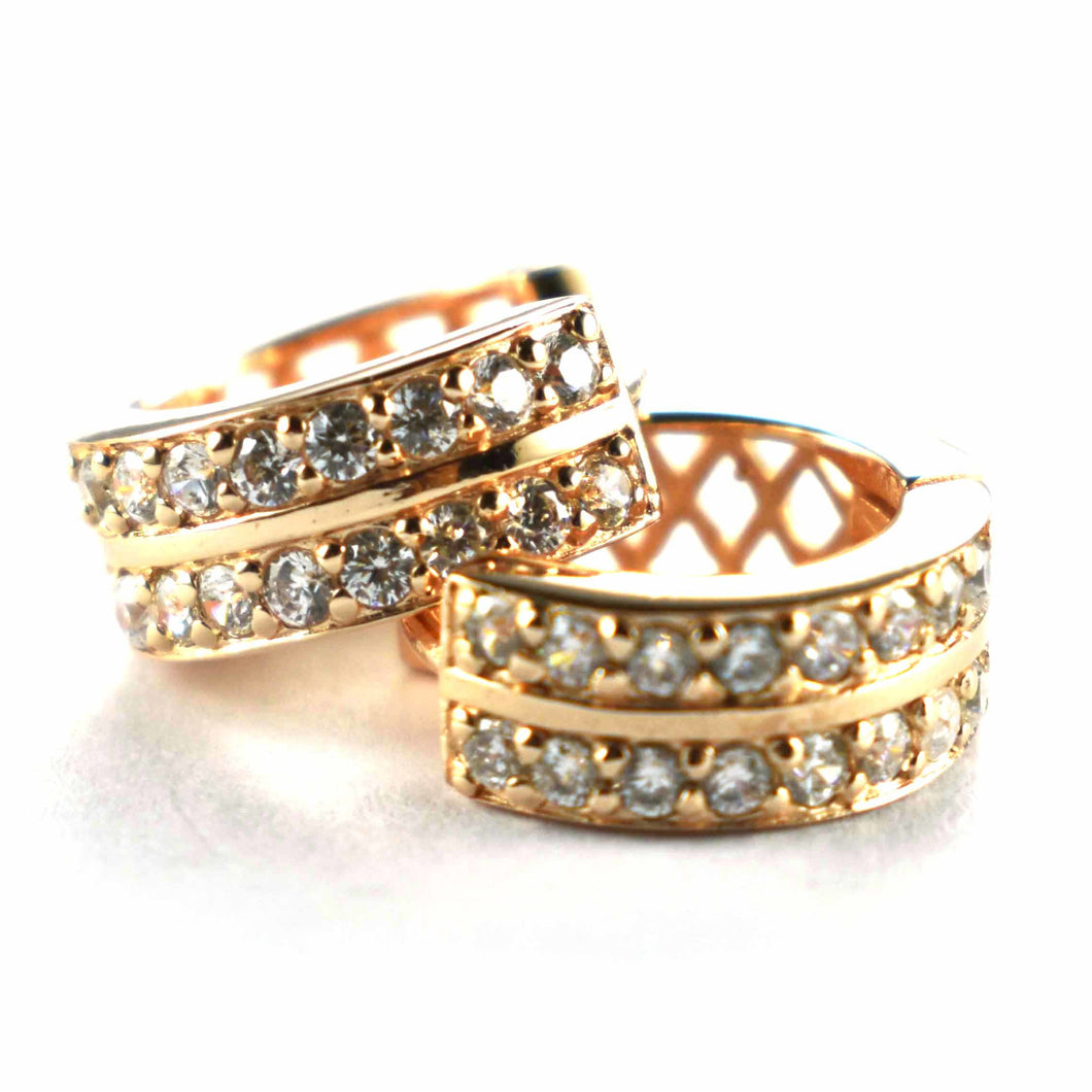 Silver earring with two rows white CZ & pink gold plating
