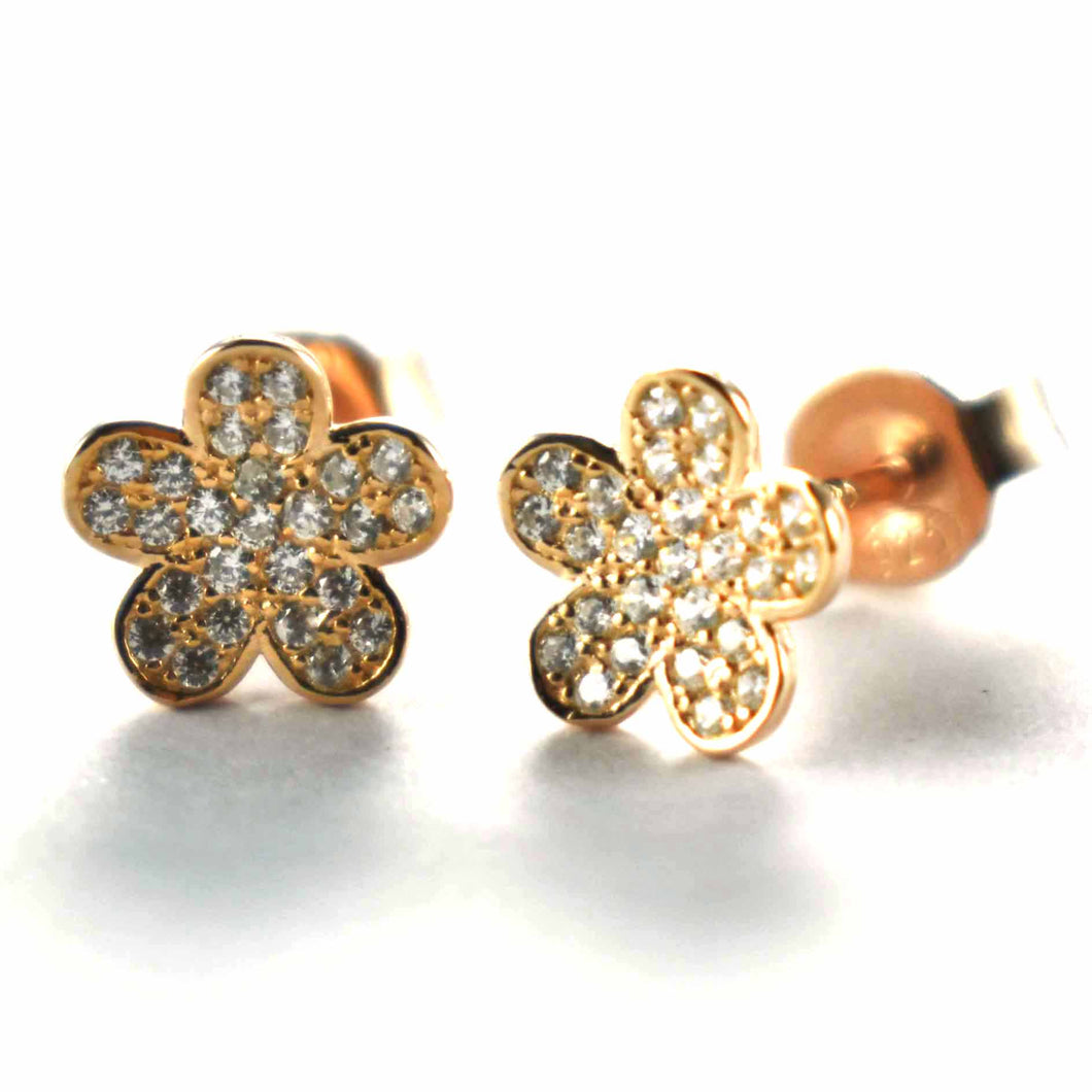 Silver flower earring with white CZ & pink gold plating