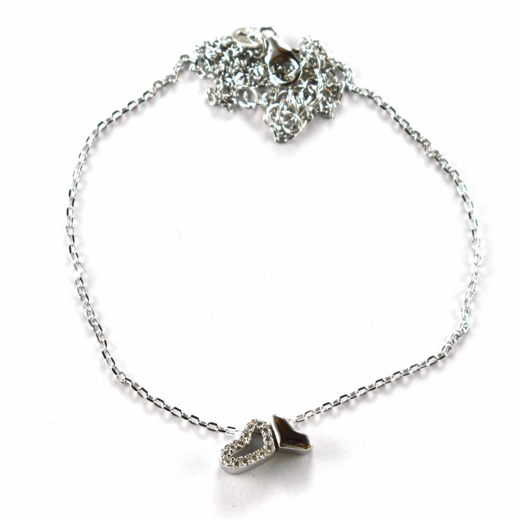 Silver necklace with double heart & white CZ
