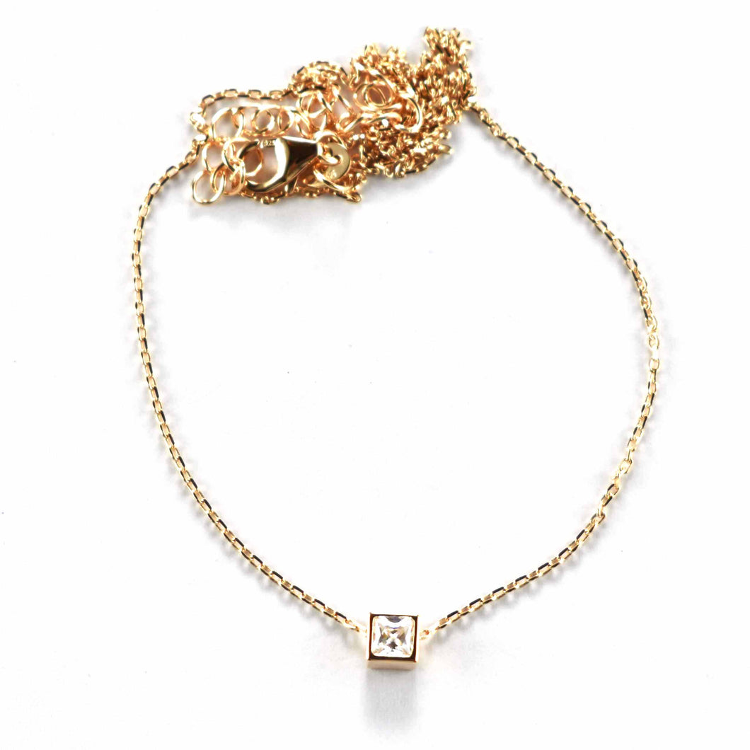 Silver necklace with square CZ & pink gold plating