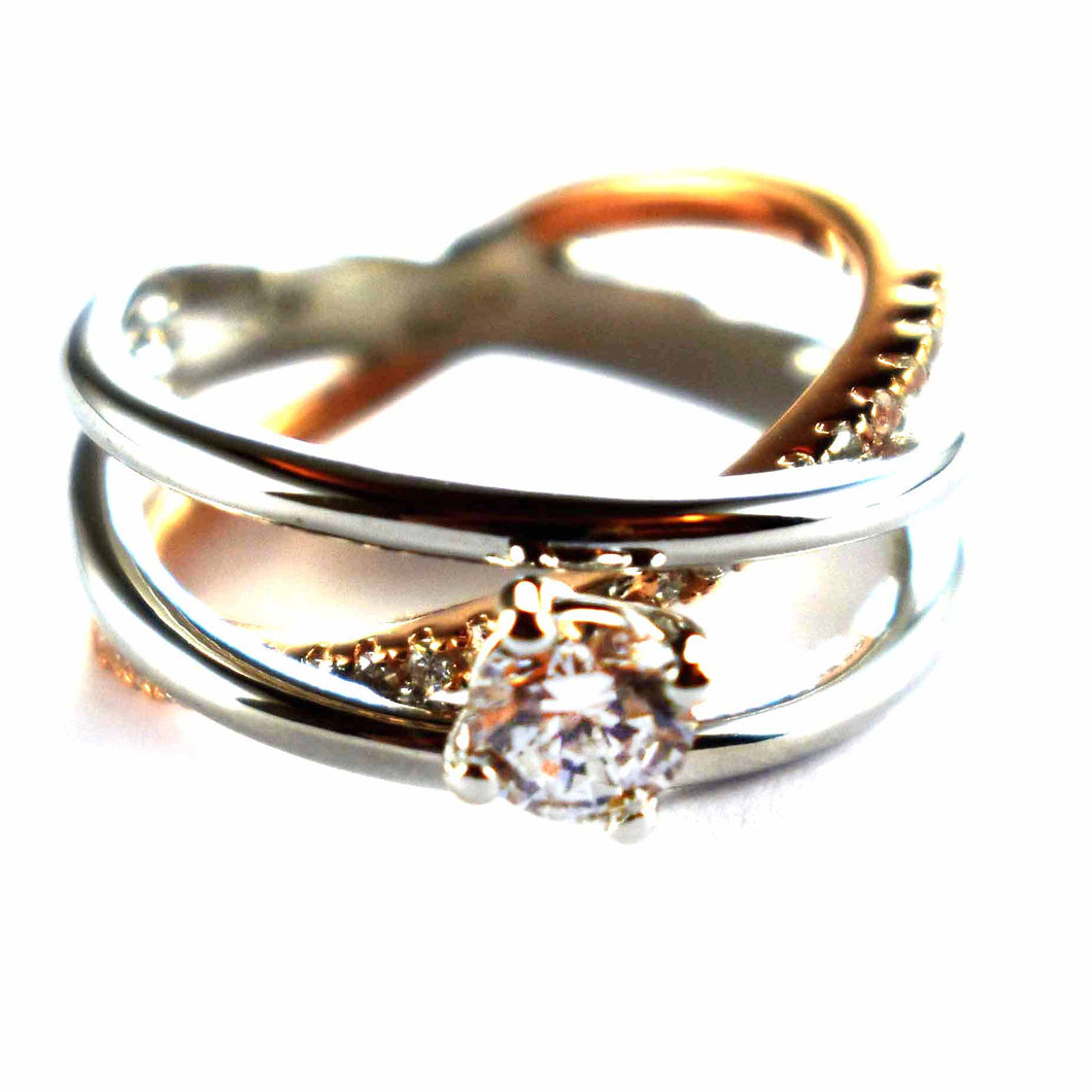 Silver & pink gold plating with white CZ silver ring