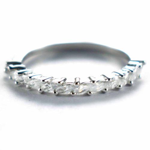 Silver wedding ring with white CZ & platinum plating