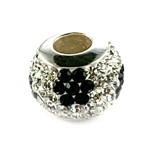 Silver beads with black & white CZ & flower pattern