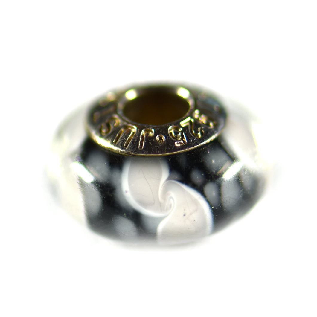 Silver beads with black & white glass