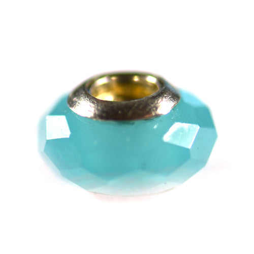 Silver beads with blue diamond cut CZ