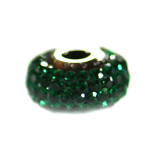 Silver beads with dark green CZ