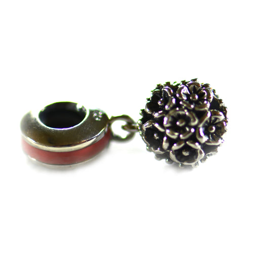 Silver beads with flower & pink painting