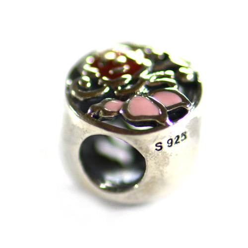 Silver beads with flower painting