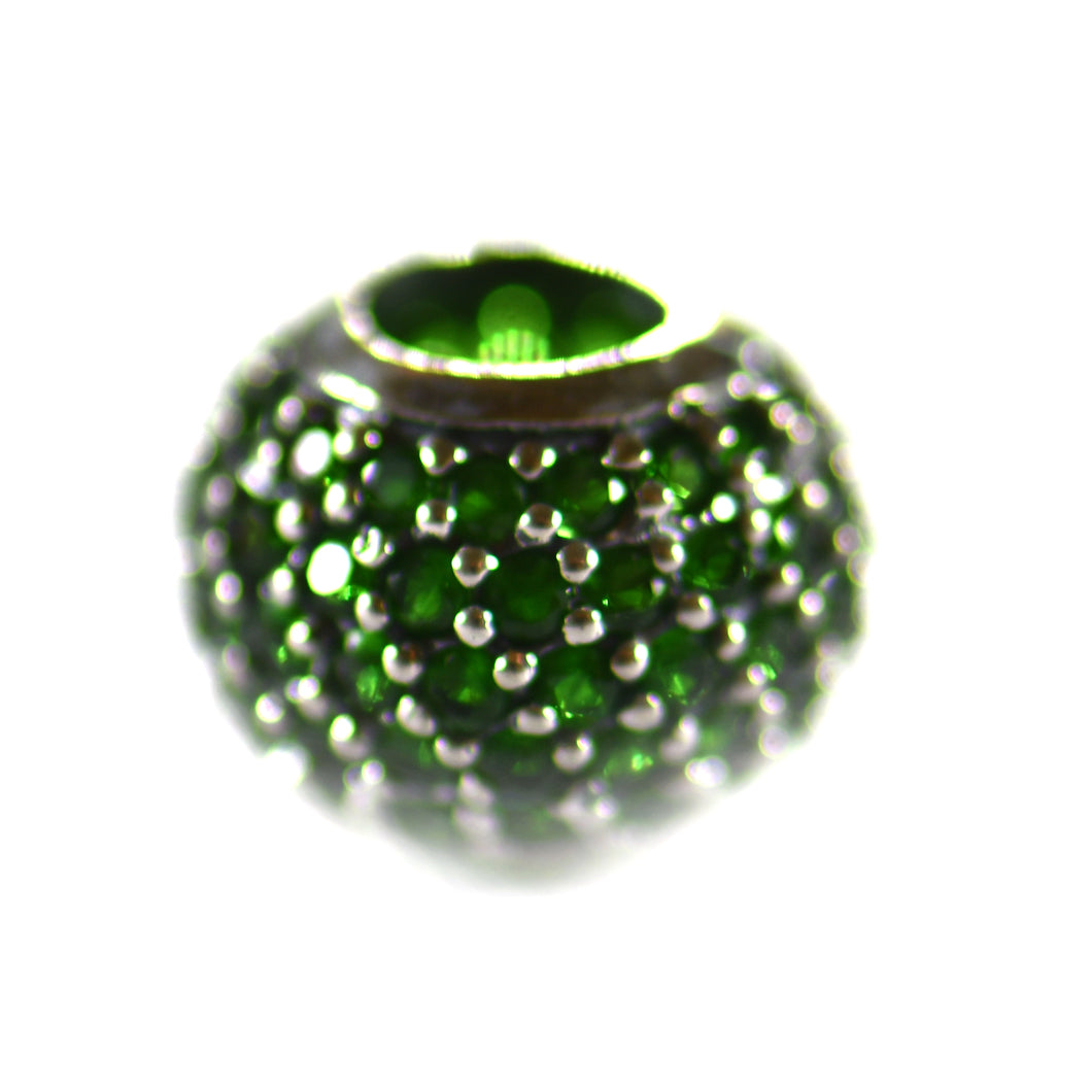 Silver beads with small green CZ
