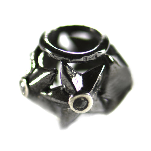 Silver beads with star pattern & black rhodium plating