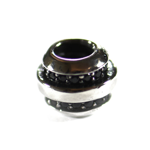 Silver beads with two lines of black CZ