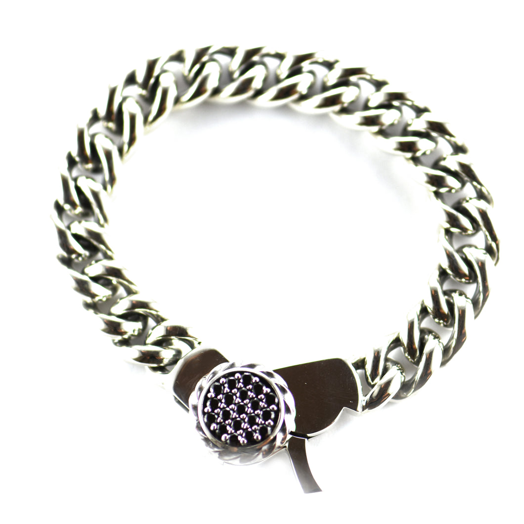 Silver bracelet with circle buckle & black CZ
