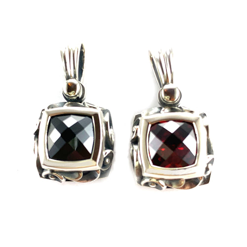 Silver couple pendant with black & red CZ