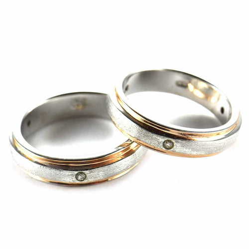 Silver couple ring with ice cut & pink gold plating
