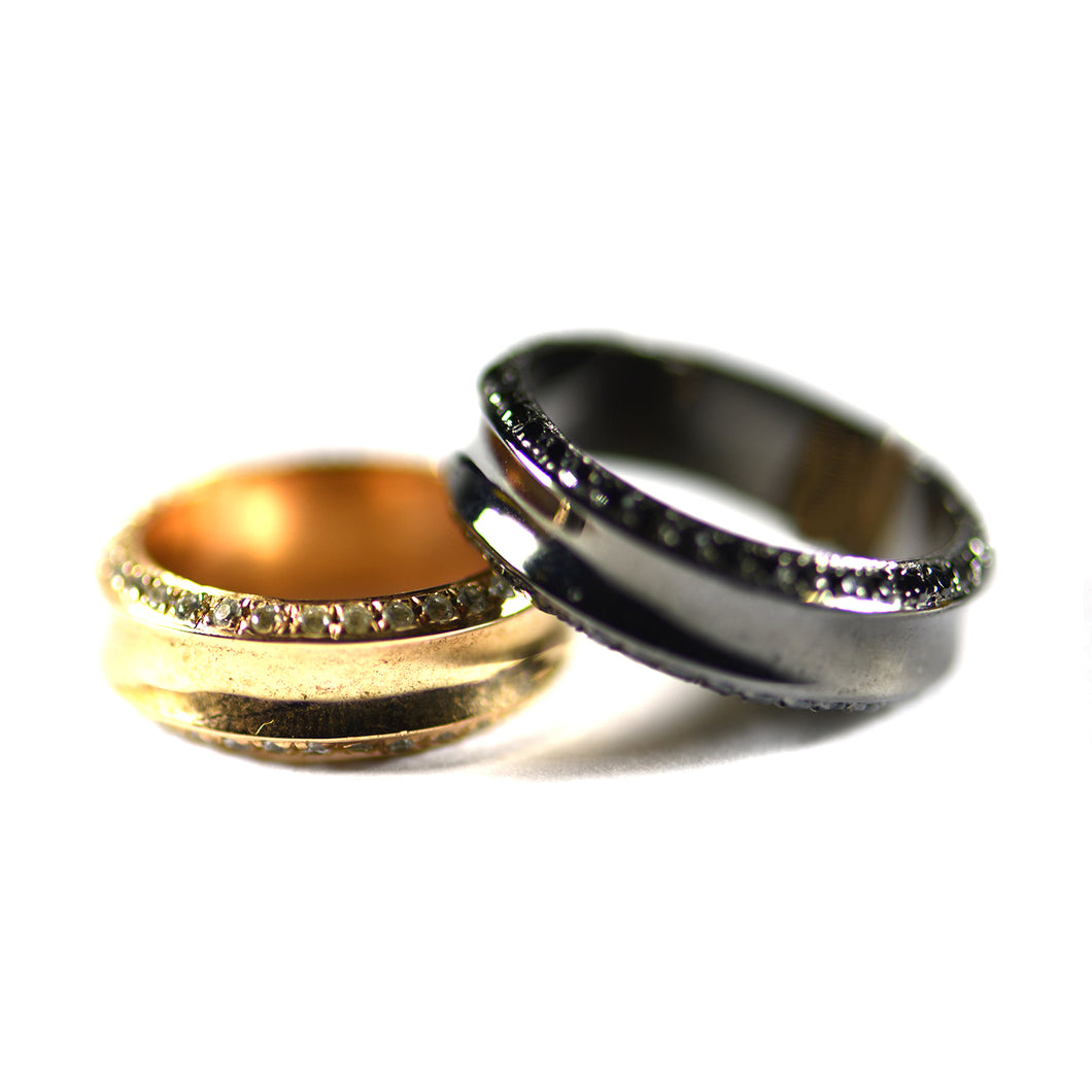 Silver couple ring with pink gold & black rhodium plating