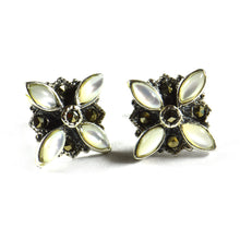 Silver earring with mother of pearl and marcasite