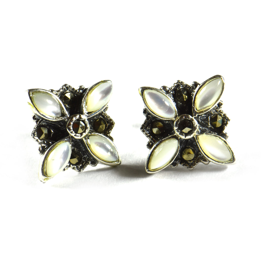 Silver earring with mother of pearl and marcasite