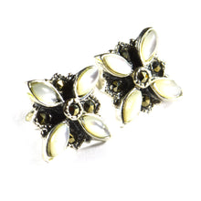 Silver earring with mother of pearl and marcasite